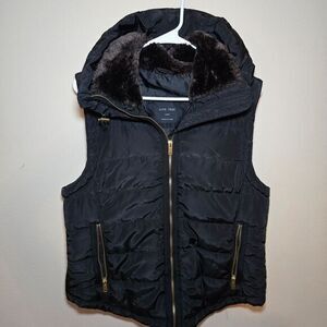 Love Tree Black with Dark Brown Faux Fur Trim Puffer Vest. Size -‎ L